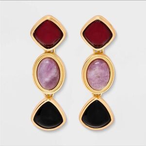 ✨NWT✨ Mixed Lepidolite Semi-precious Stone Drop Earrings Universal Thread Gold
